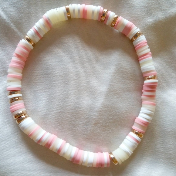 Jewelry - Romantic & Whimsical Cream, White, & Pink Clay Beaded Bracelet